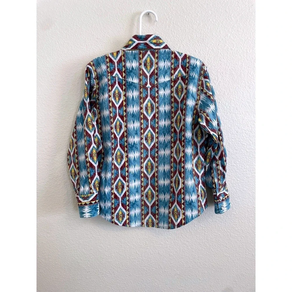 Wrangler Boy‎ Small Pearl Snap Western Southwestern Aztec Print LS Button Up